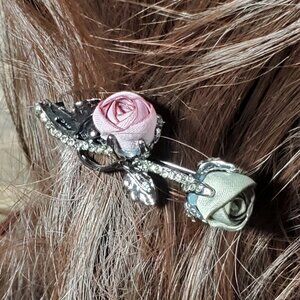 Mauve & Sage Green - Petite Silk Roses Hair Barrette - Hair Clip